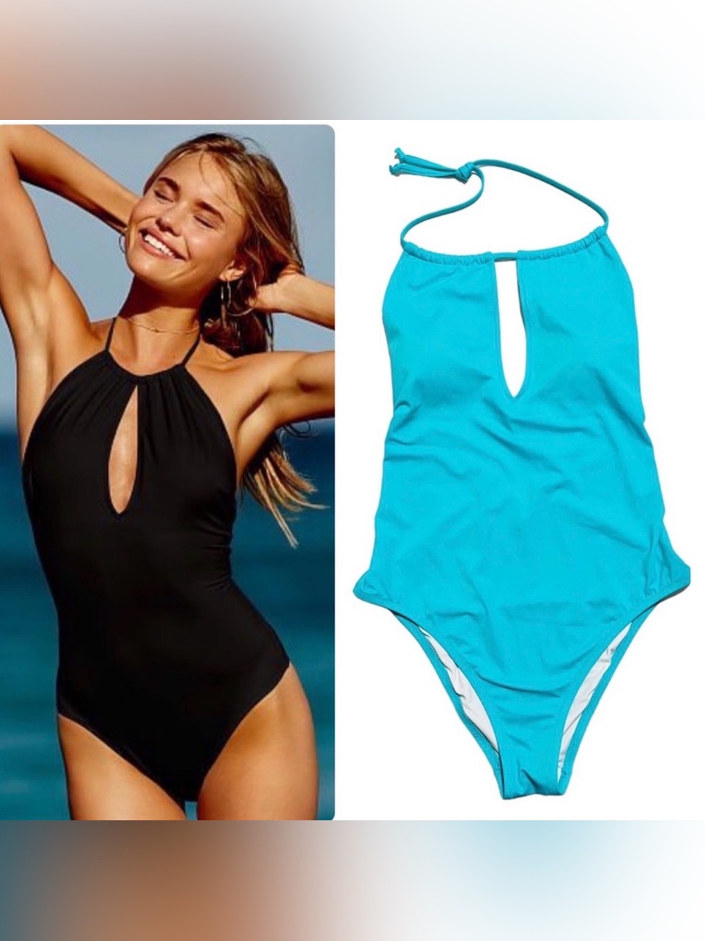 PINK Victoria's Secret Halter Keyhole One-Piece Swimsuit -Turquoise Blue Size Lg
